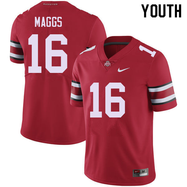 Ohio State Buckeyes Mason Maggs Youth #16 Red Authentic Stitched College Football Jersey